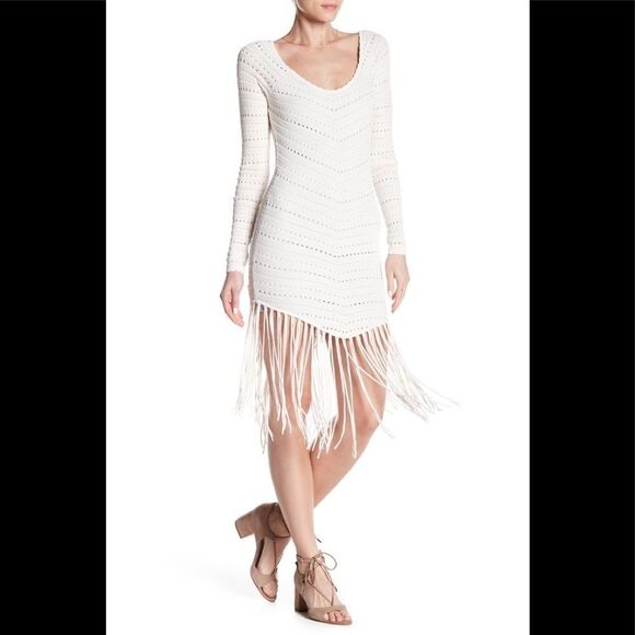 Ronny Kobo Designer White Boho Festival Crochet Fringed Dress NWOT XS - Picture 3 of 4